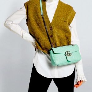 Rare & Limited Edition Gucci Marmont Small GG Matelassé Pastel Green Calfskin!